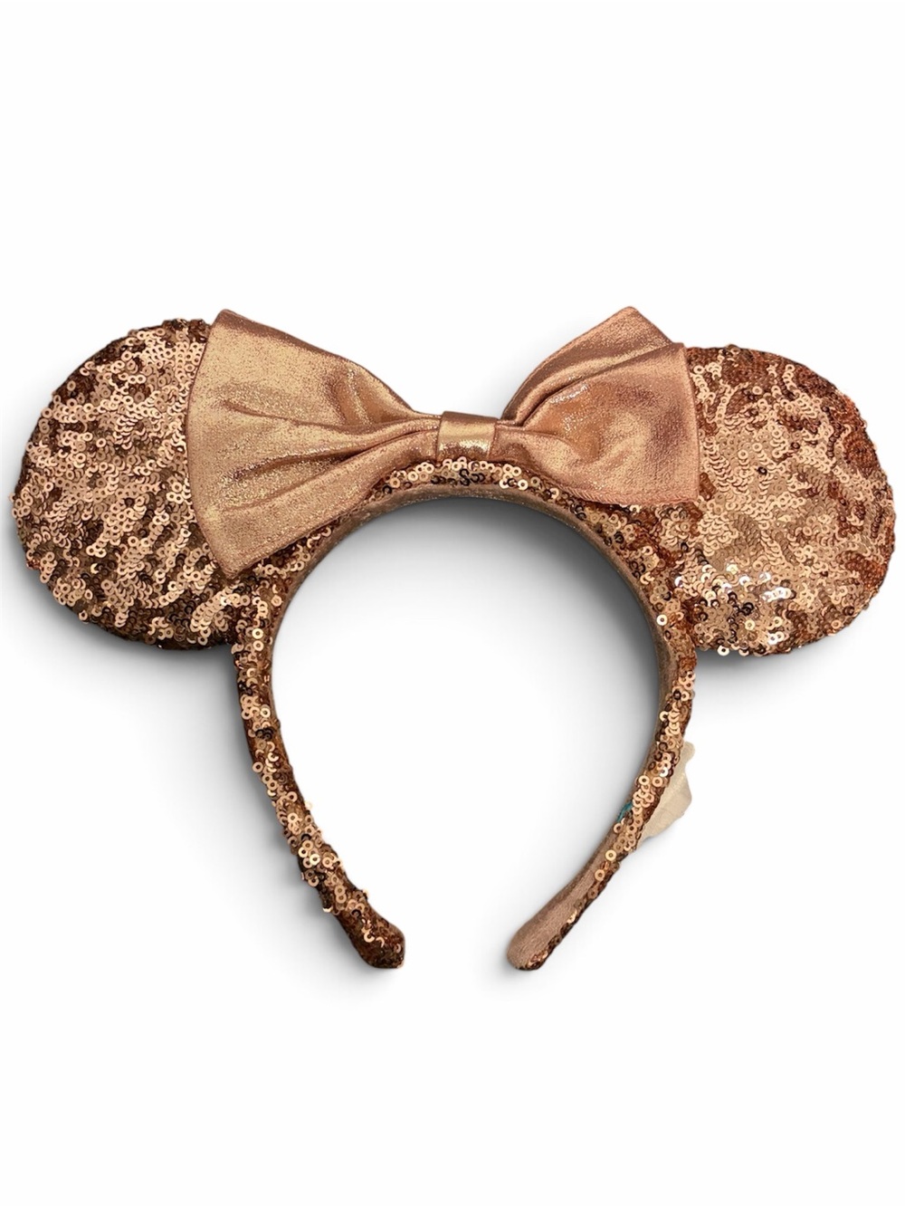 Disney Rose Gold Sequin Minnie Ear Headband with Bow